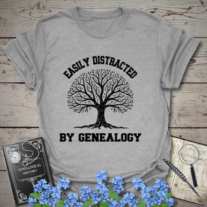 Easily Distracted By Genealogy T-Shirt in Sport Grey by Genealogy Keepsakes