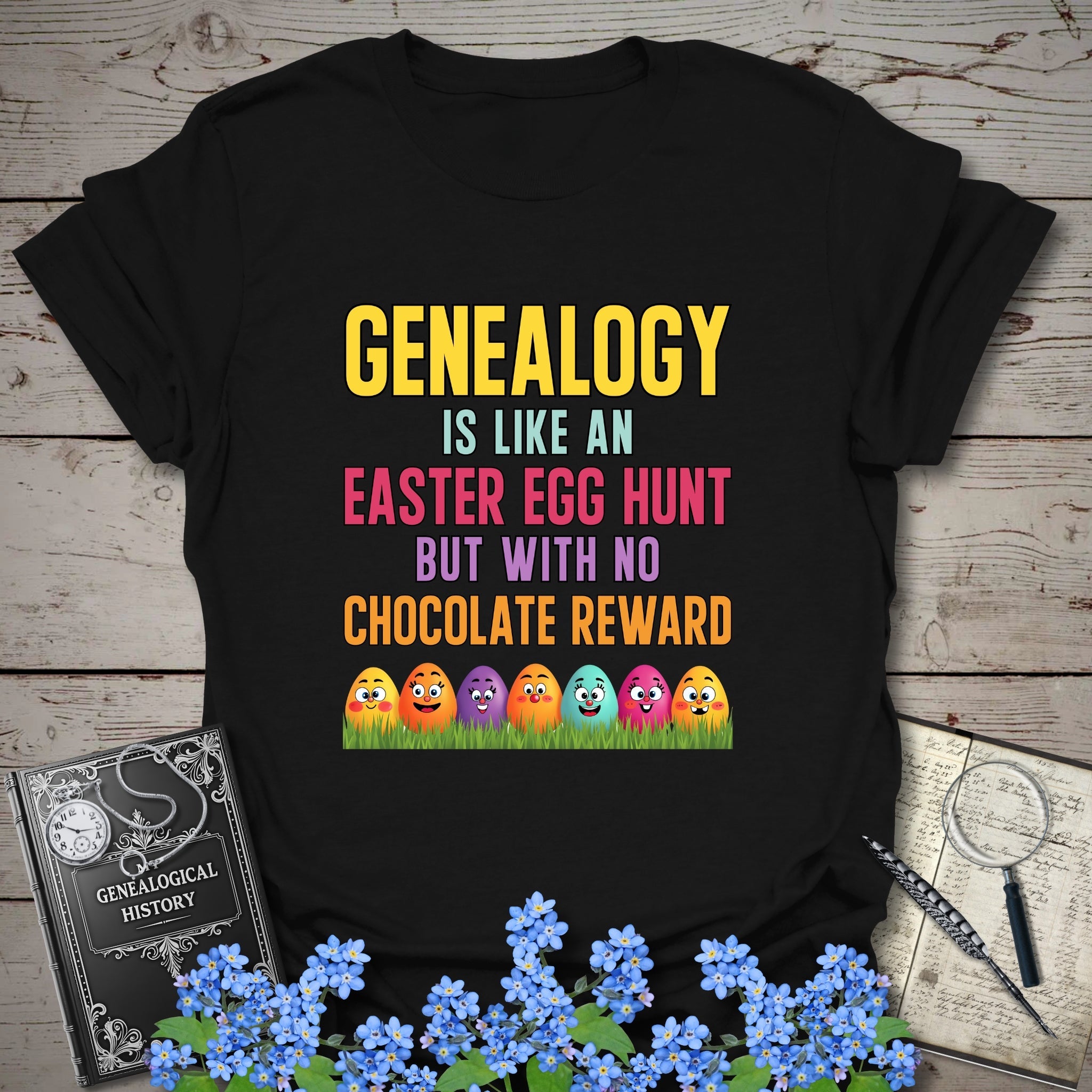 Easter Egg Hunt T-Shirt in Black by Genealogy Keepsakes