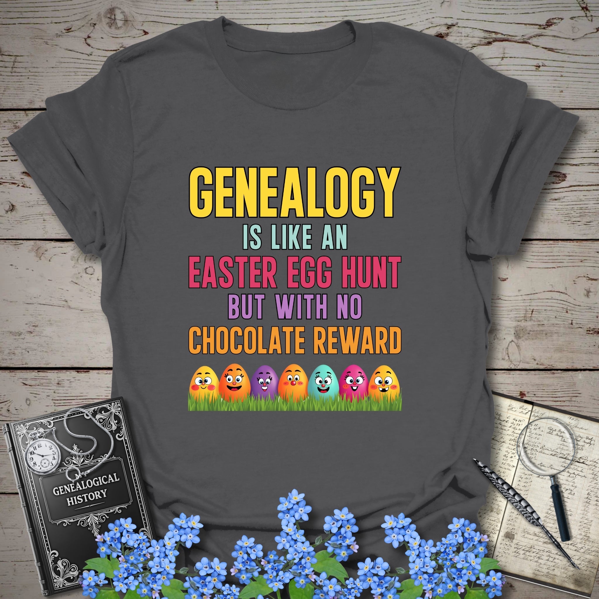 Easter Egg Hunt T-Shirt in Charcoal by Genealogy Keepsakes