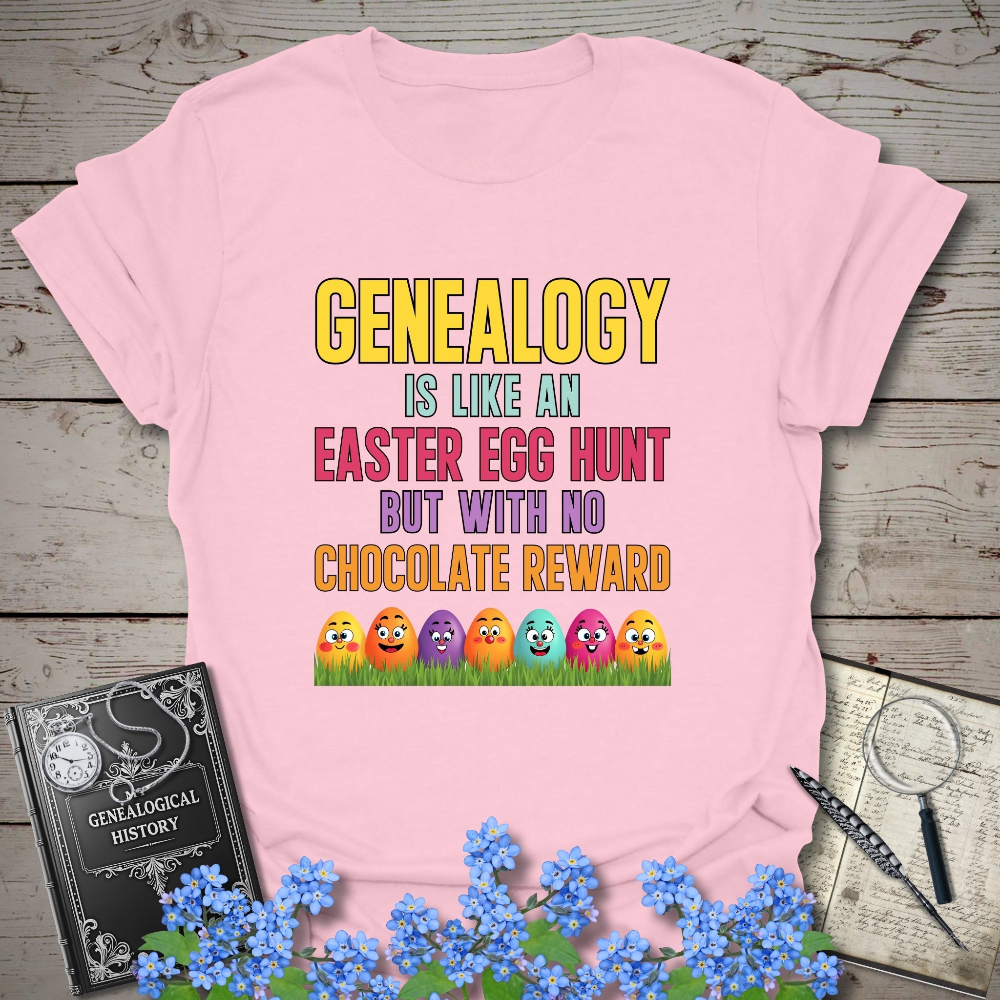 Easter Egg Hunt T-Shirt in Light Pink by Genealogy Keepsakes