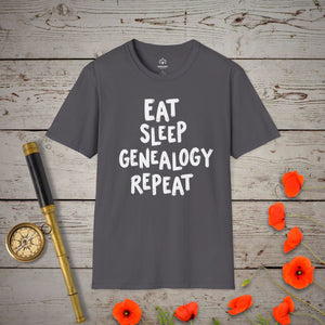 Eat, Sleep, Genealogy T-Shirt in Charcoal by Genealogy Keepsakes