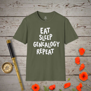 Eat, Sleep, Genealogy T-Shirt in Military Green by Genealogy Keepsakes