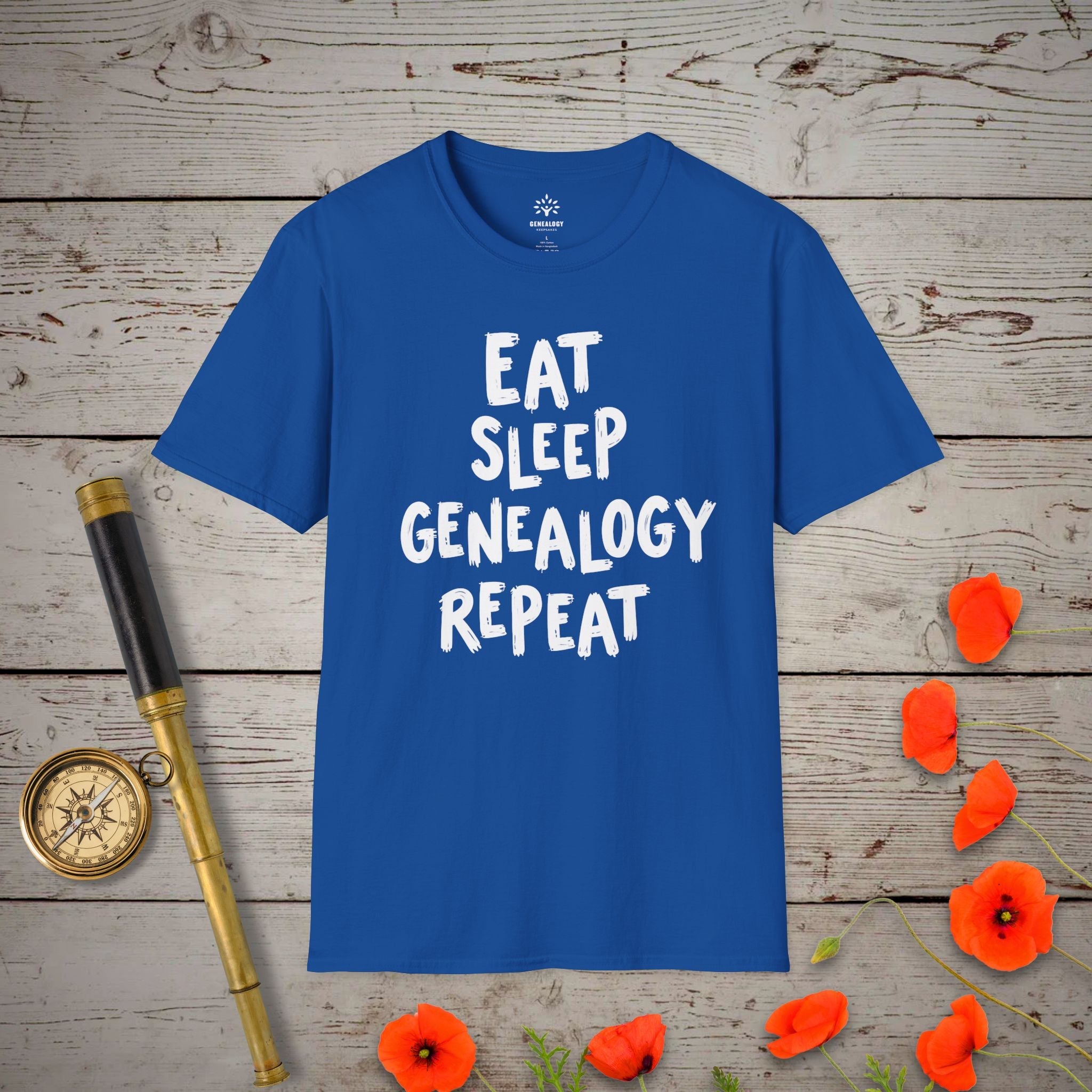 Eat, Sleep, Genealogy T-Shirt in Royal by Genealogy Keepsakes