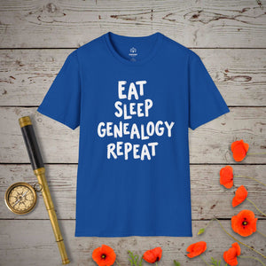 Eat, Sleep, Genealogy T-Shirt in Royal by Genealogy Keepsakes