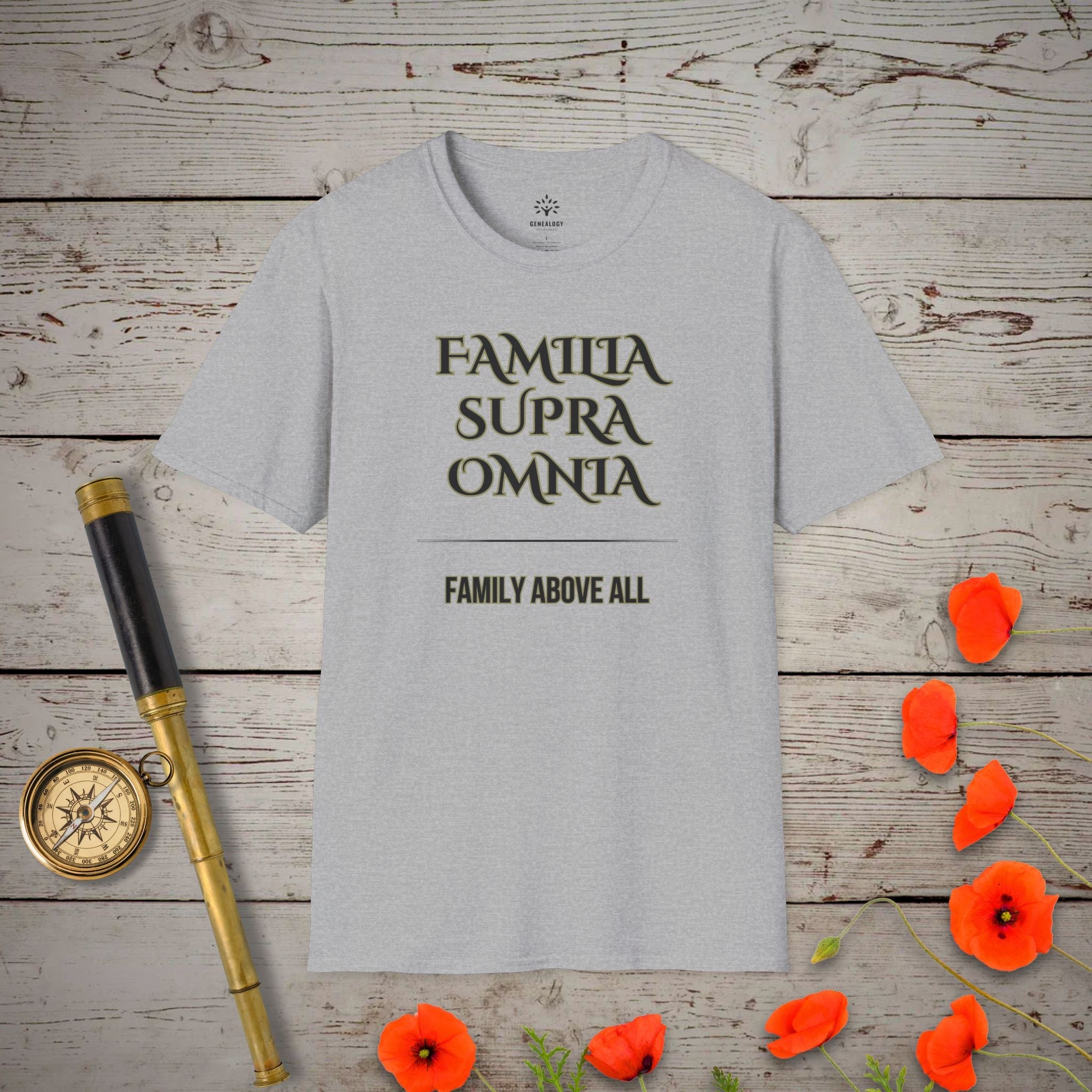 Family Above All T-Shirt in Sport Grey by Genealogy Keepsakes