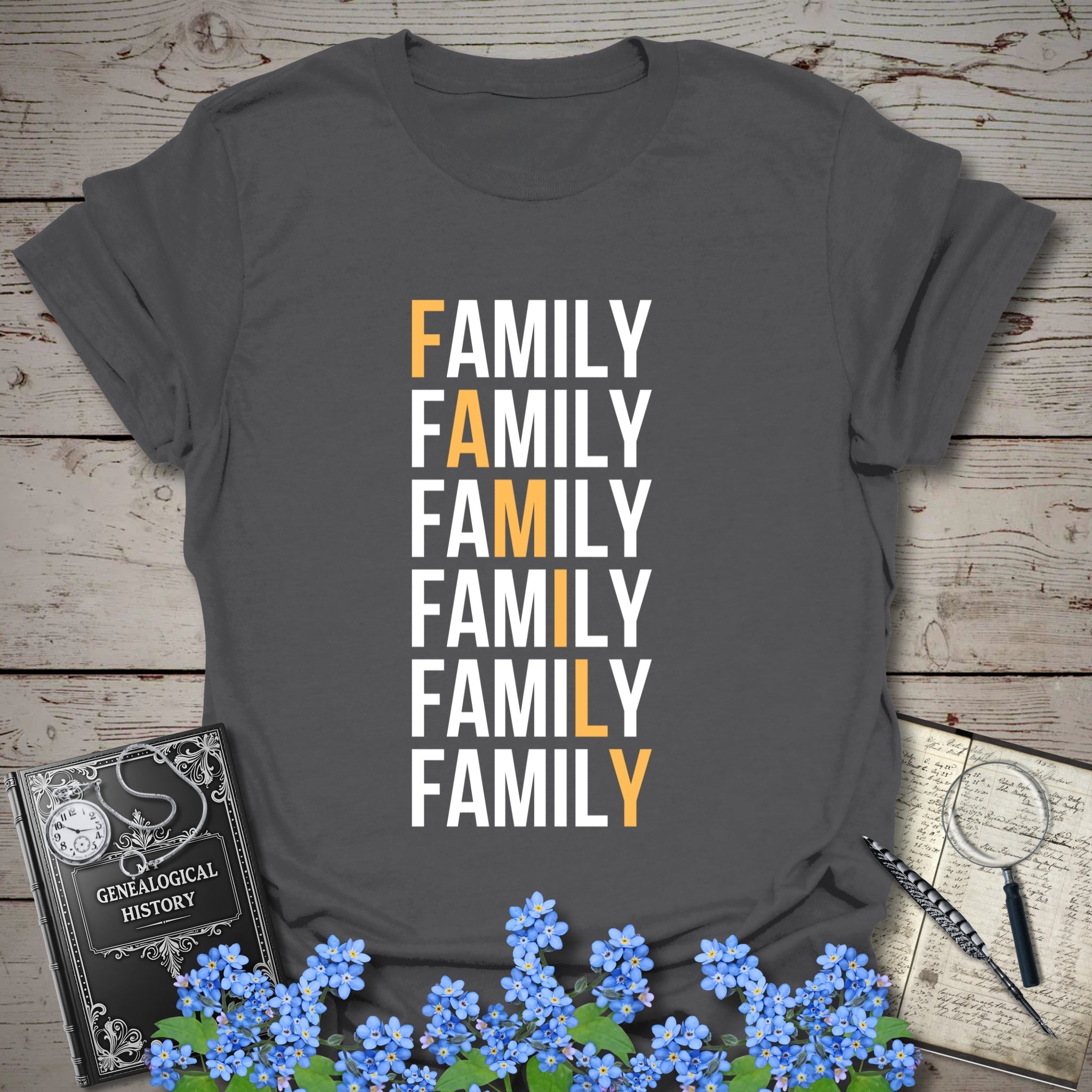 Family Descent T-Shirt in Charcoal by Genealogy Keepsakes