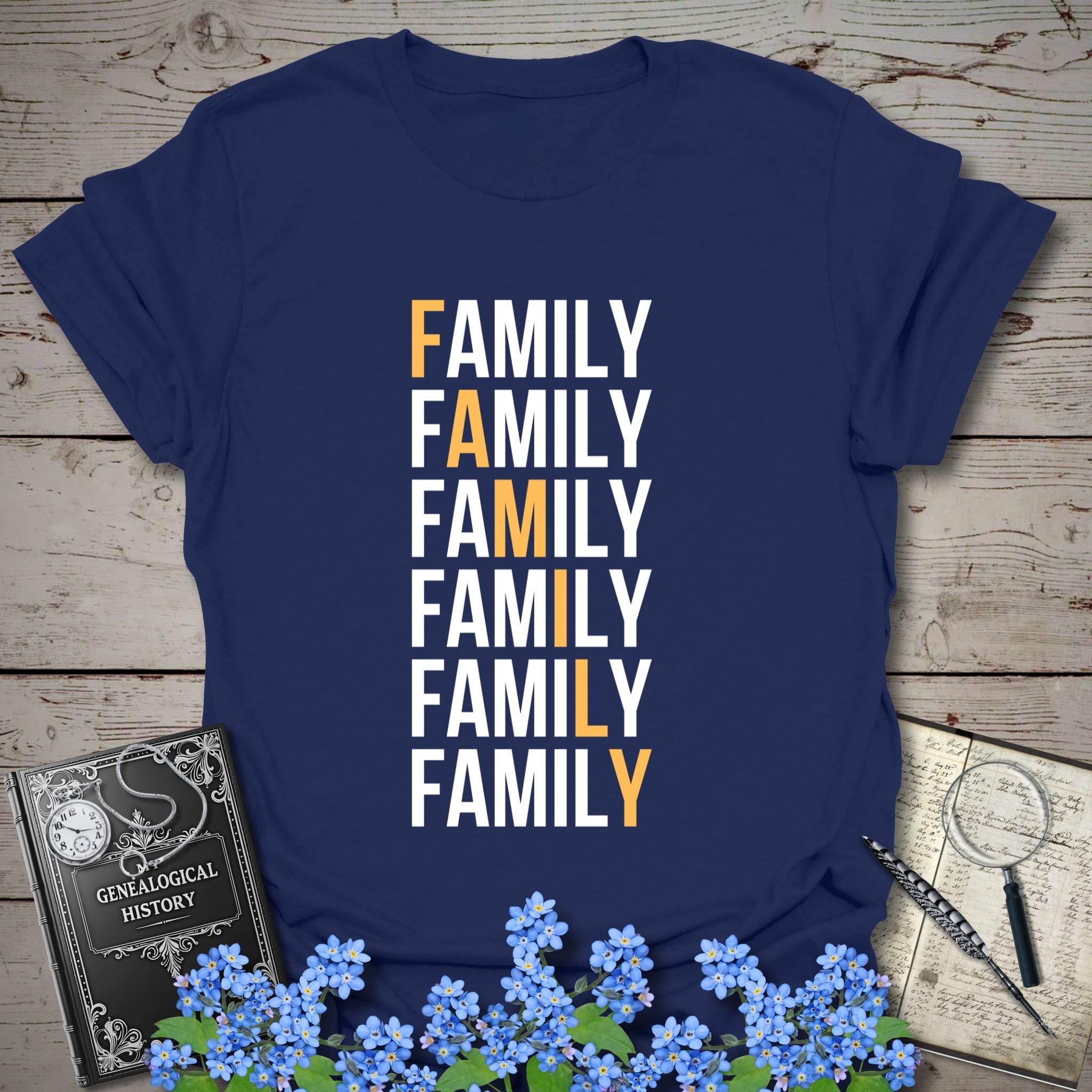 Family Descent T-Shirt in Navy by Genealogy Keepsakes