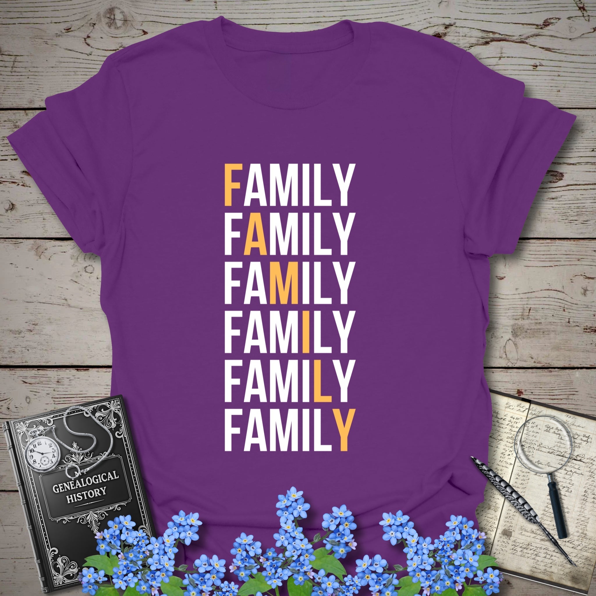 Family Descent T-Shirt in Purple by Genealogy Keepsakes