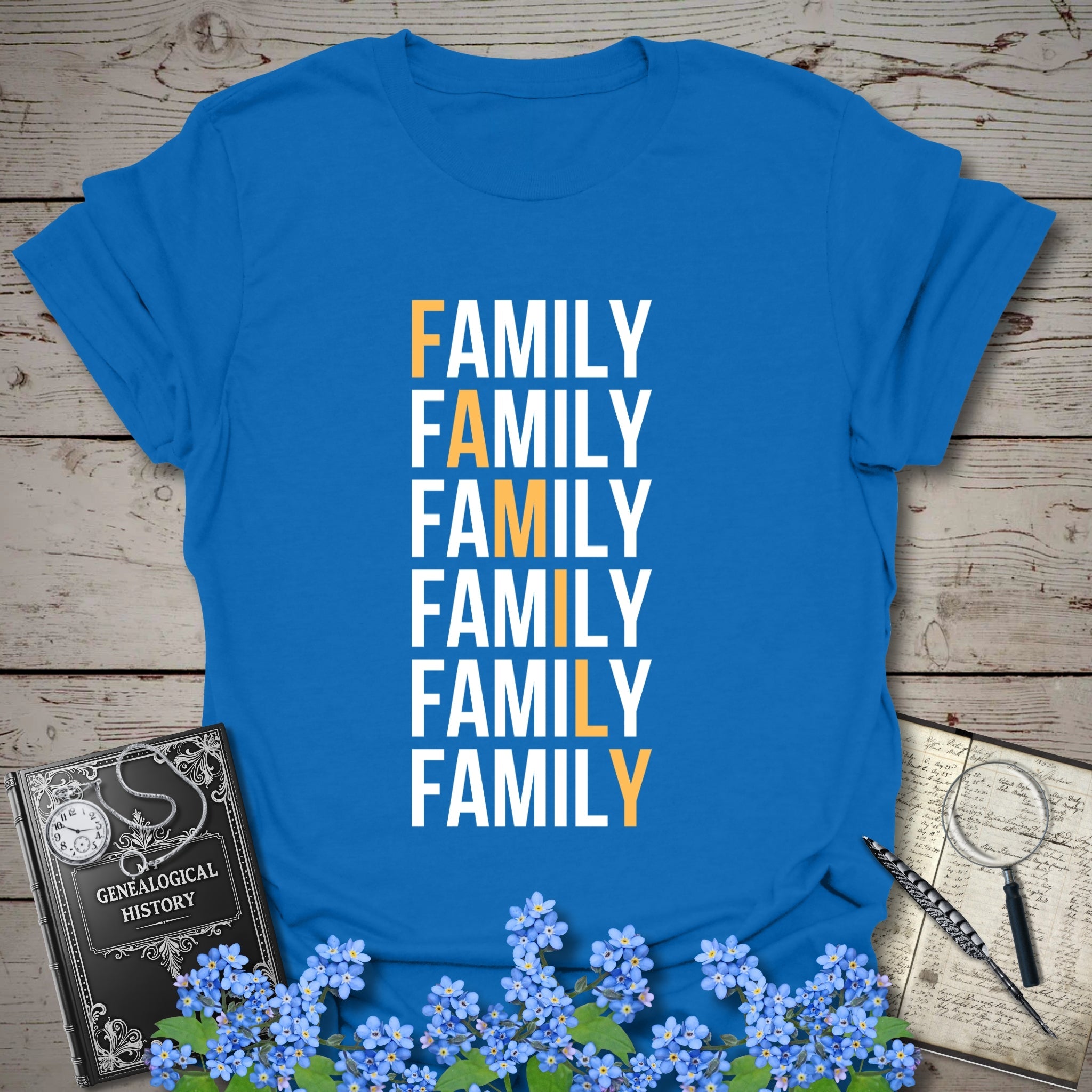 Family Descent T-Shirt in Royal by Genealogy Keepsakes