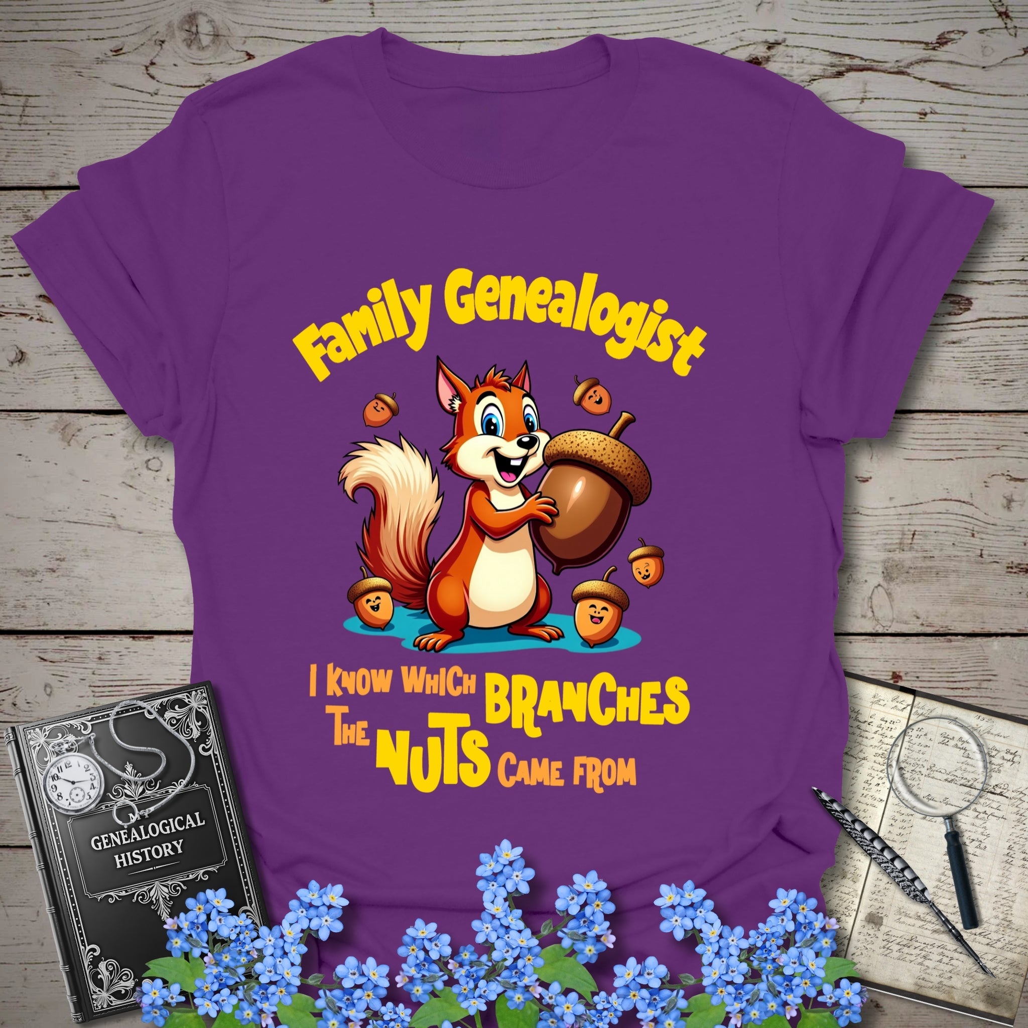 Family Genealogist T-Shirt in Purple by Genealogy Keepsakes