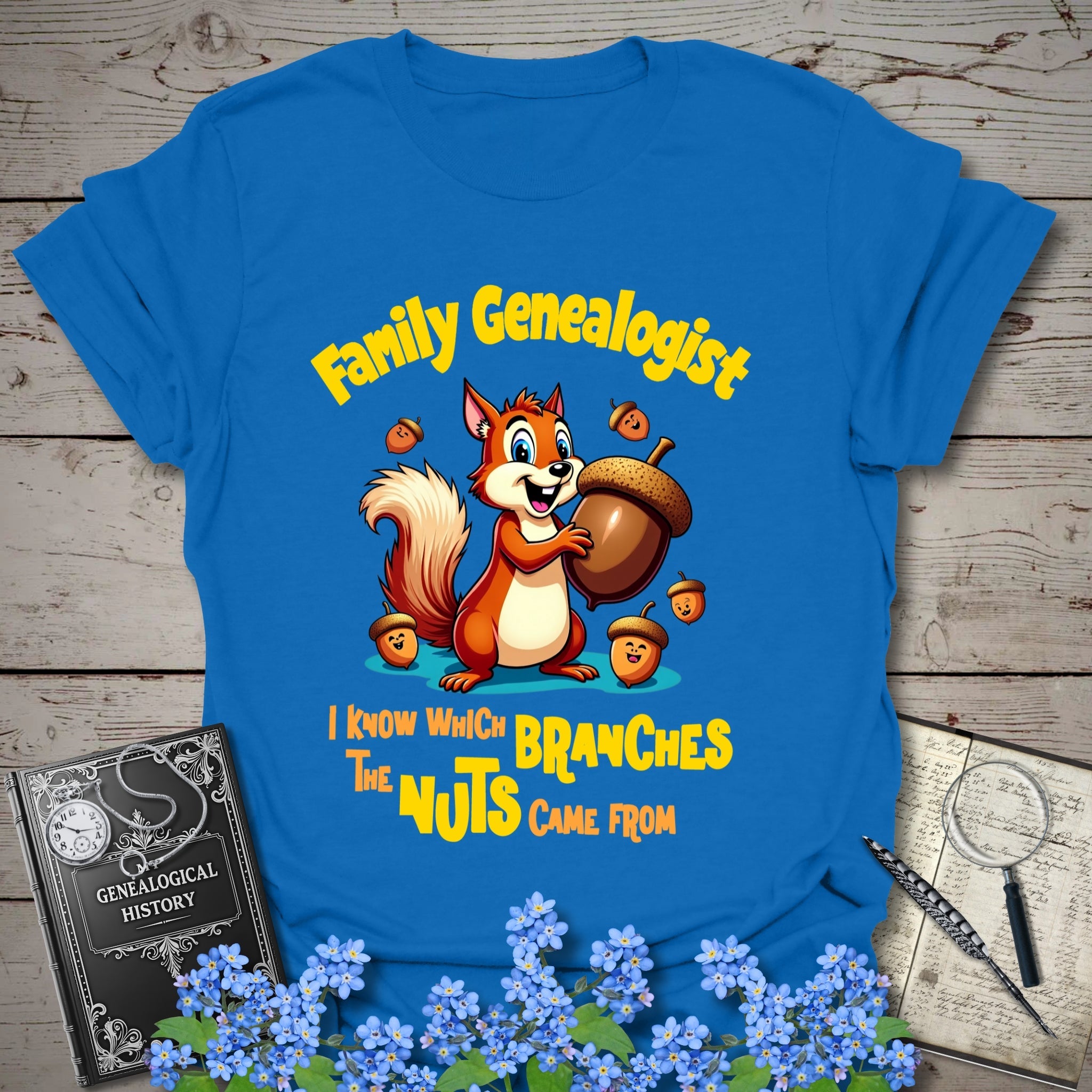 Family Genealogist T-Shirt in Royal by Genealogy Keepsakes