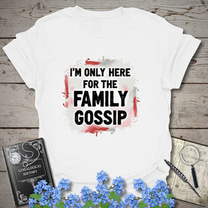 Family Gossip T-Shirt in White by Genealogy Keepsakes