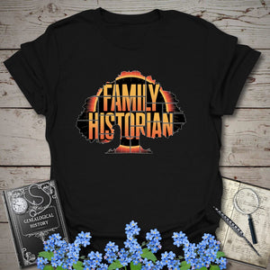 Family Historian T-Shirt in Black by Genealogy Keepsakes