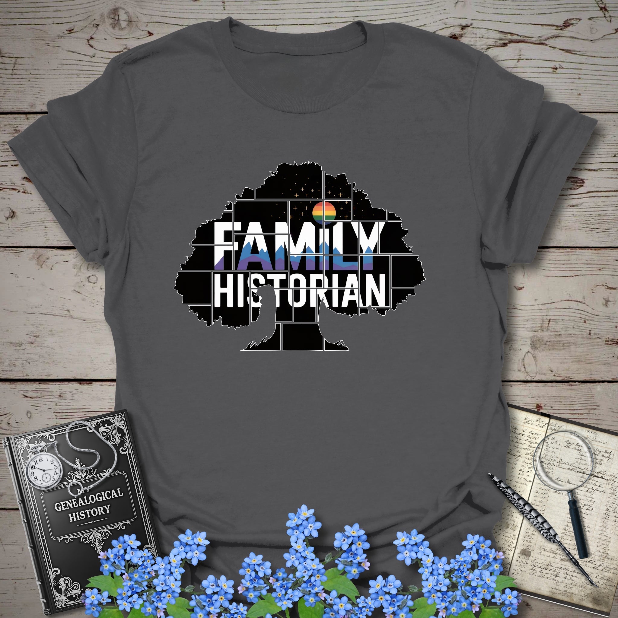 Family Historian T-Shirt in Charcoal by Genealogy Keepsakes