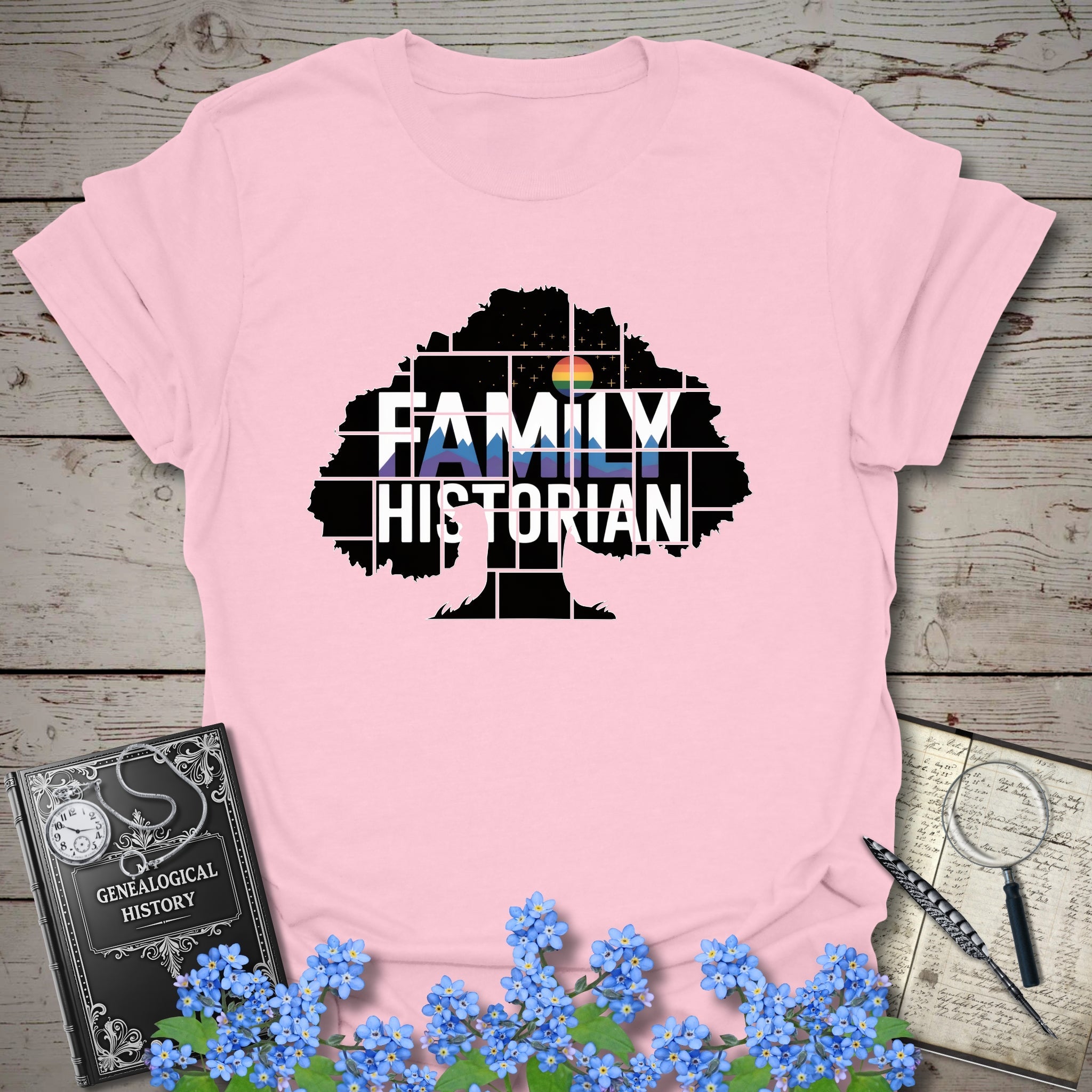 Family Historian T-Shirt in Light Pink by Genealogy Keepsakes