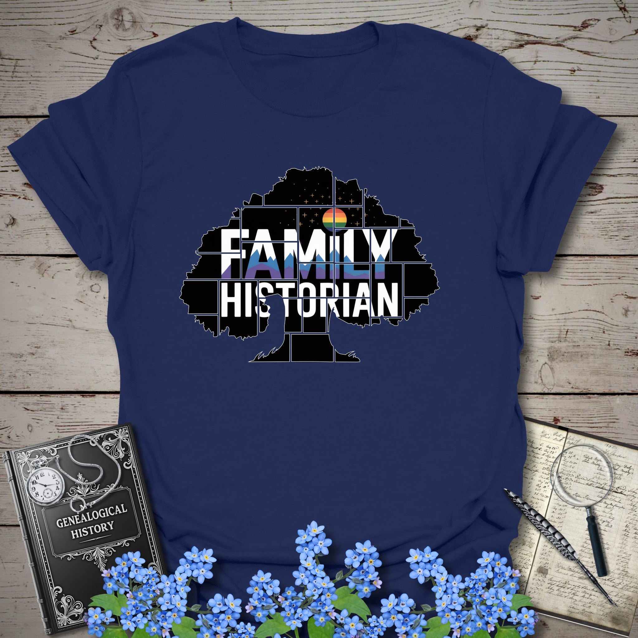 Family Historian T-Shirt in Navy by Genealogy Keepsakes