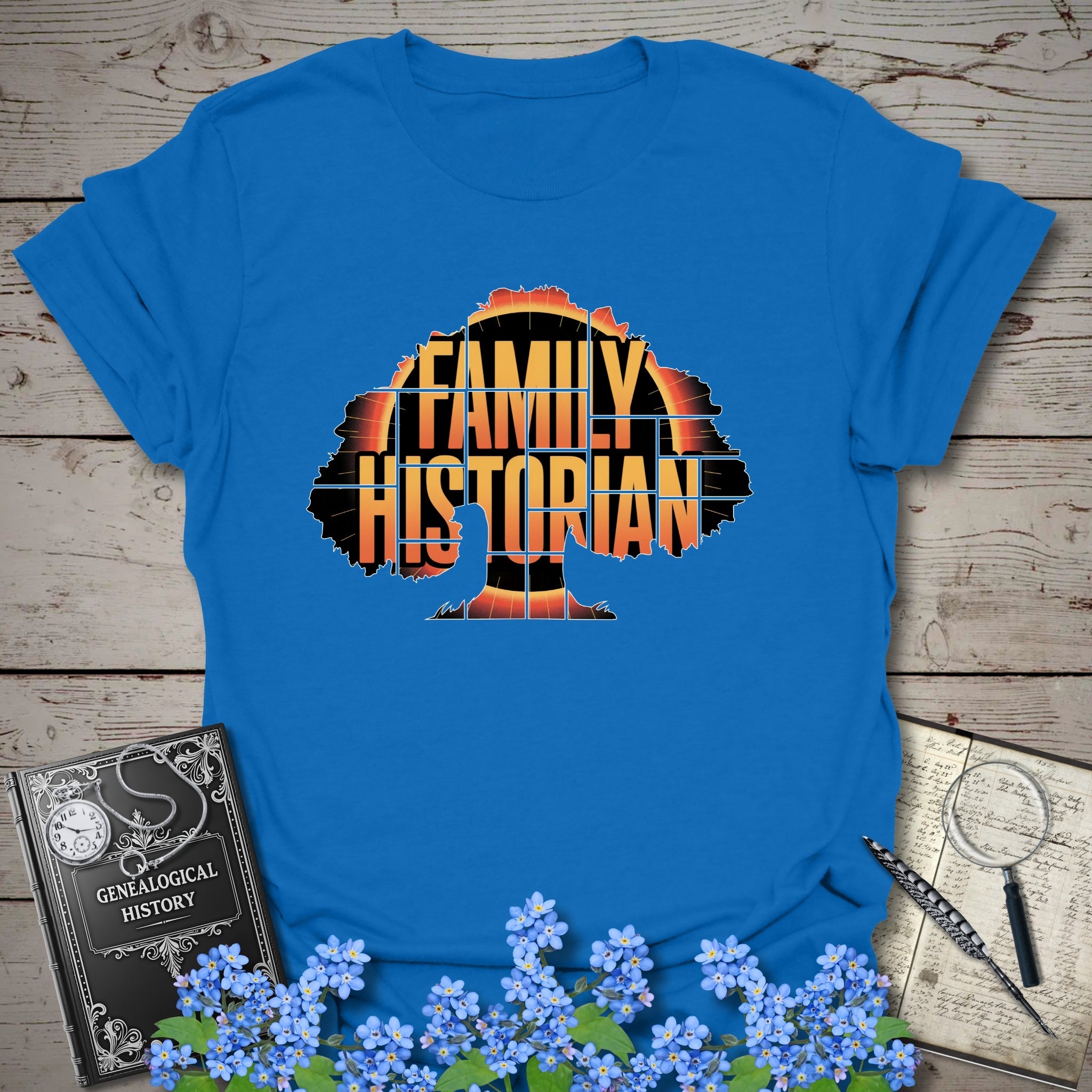 Family Historian T-Shirt in Royal by Genealogy Keepsakes