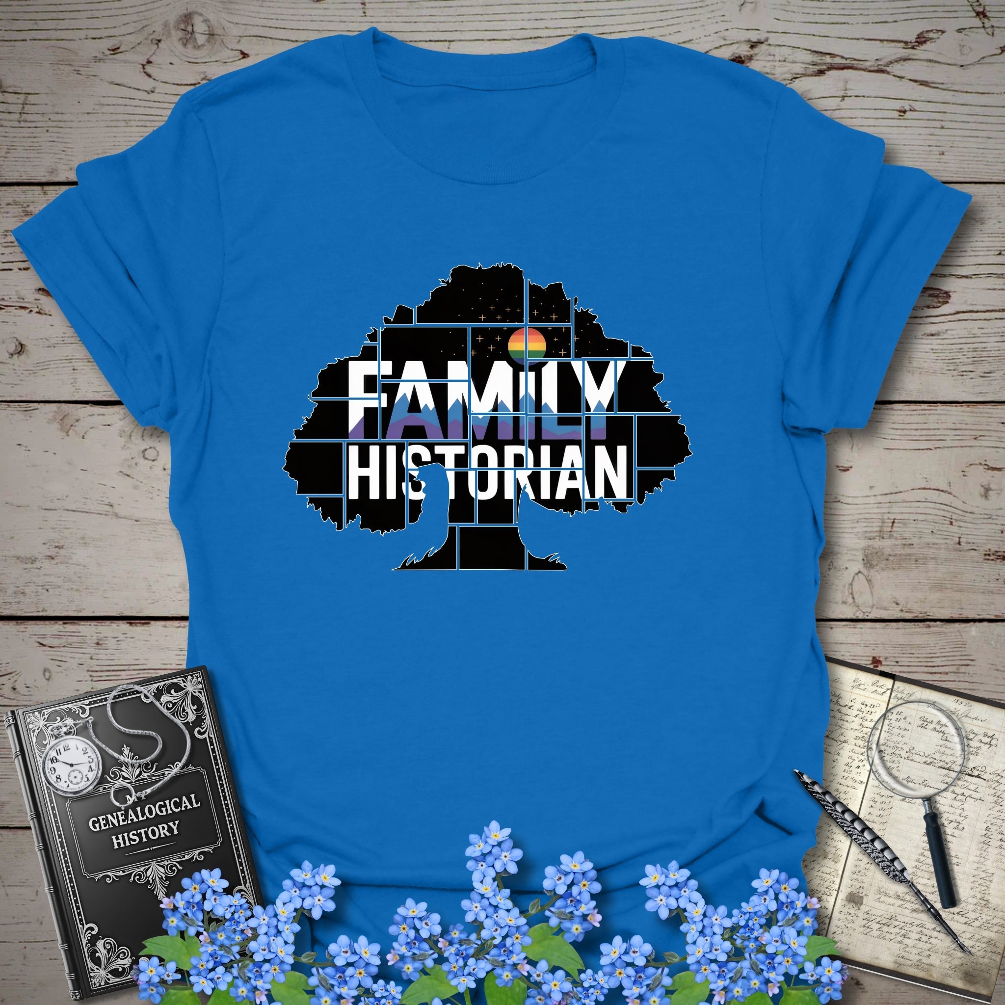 Family Historian T-Shirt in Royal by Genealogy Keepsakes