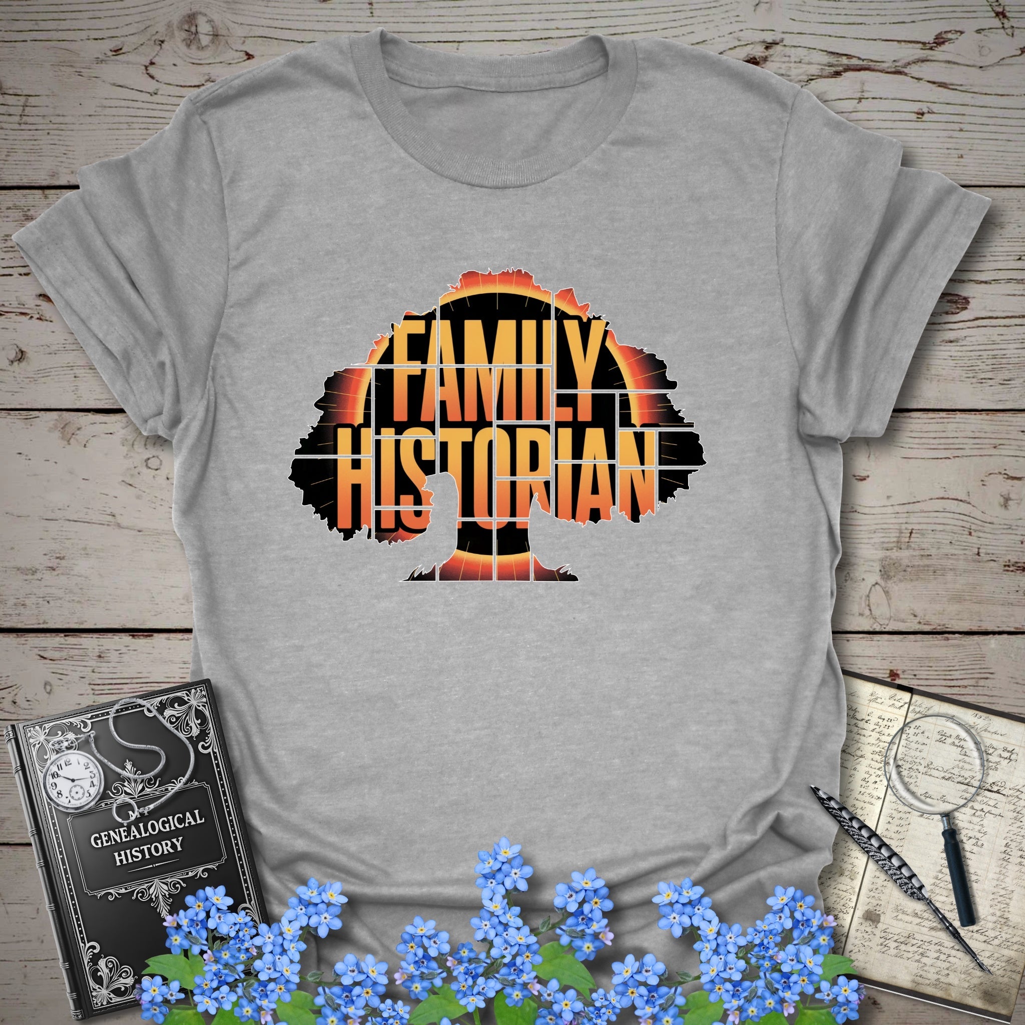 Family Historian T-Shirt in Sport Grey by Genealogy Keepsakes