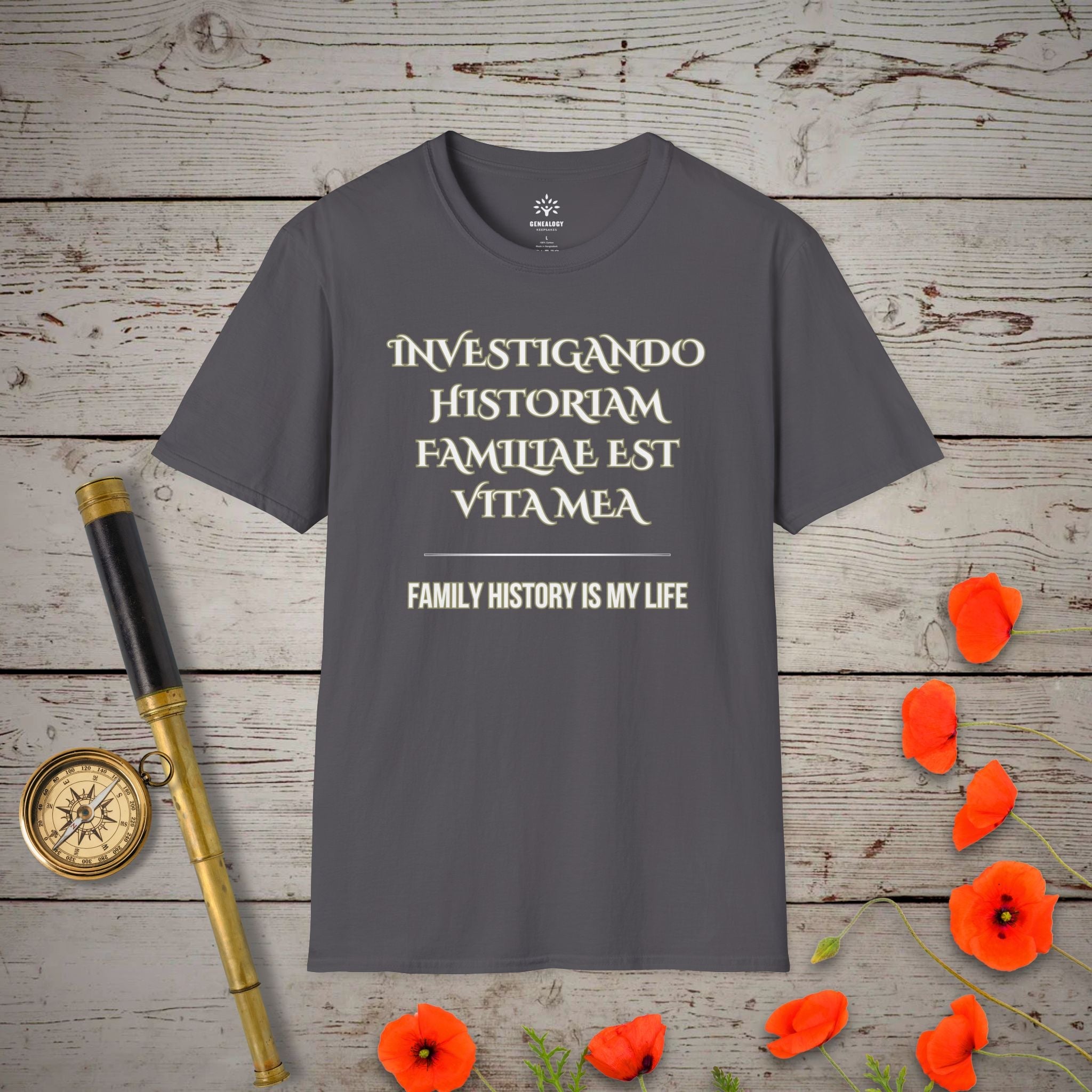 Family History Is My Life T-Shirt in Charcoal by Genealogy Keepsakes