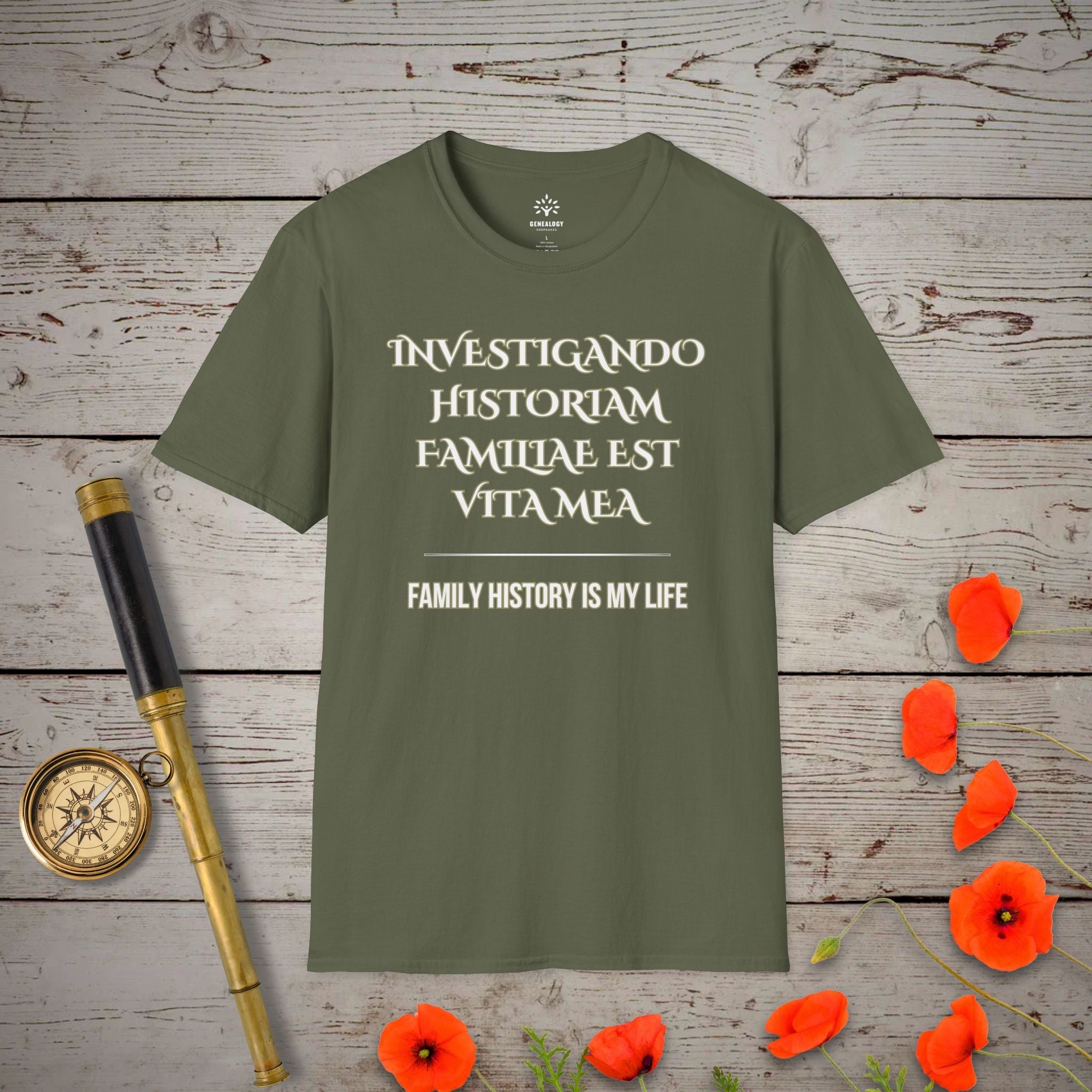 Family History Is My Life T-Shirt in Military Green by Genealogy Keepsakes