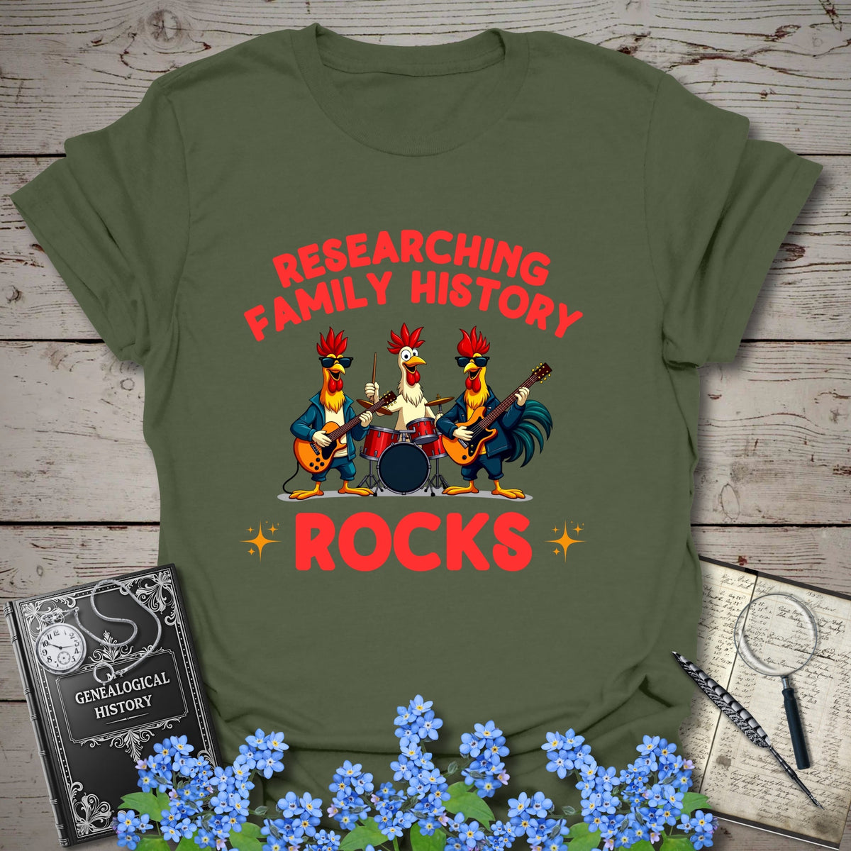 Family History Rocks T-Shirt - Genealogy Keepsakes Custom Genealogy Gift - Military Green S