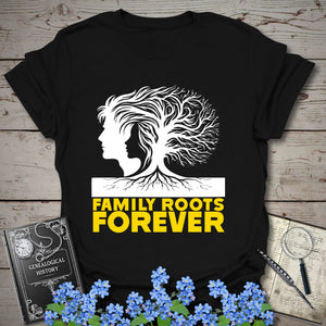 Family Roots Forever T-Shirt in Black by Genealogy Keepsakes