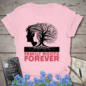 Family Roots Forever T-Shirt in Light Pink by Genealogy Keepsakes