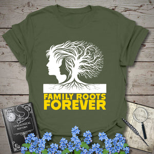Family Roots Forever T-Shirt in Military Green by Genealogy Keepsakes