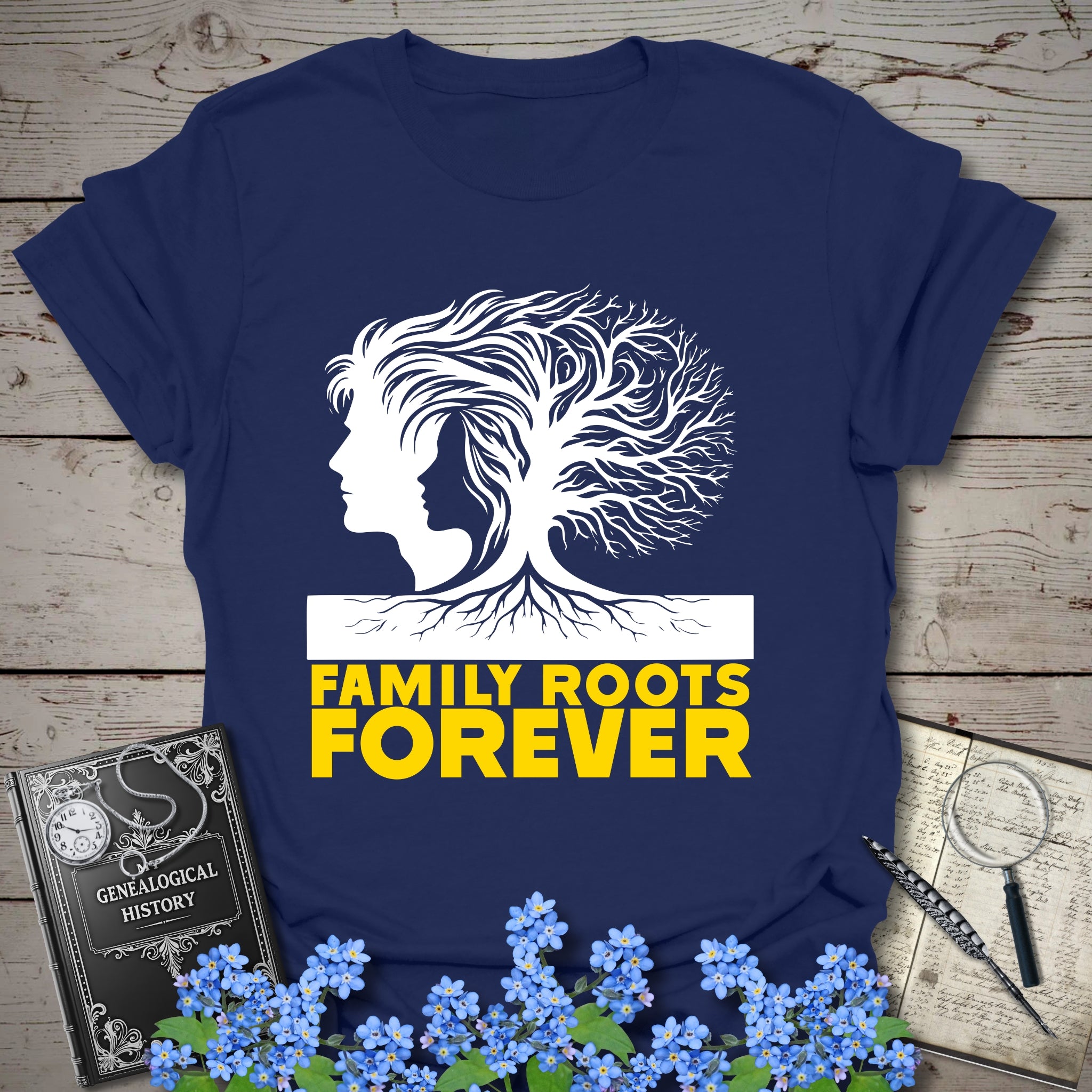 Family Roots Forever T-Shirt in Navy by Genealogy Keepsakes