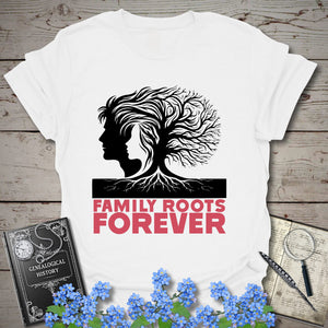 Family Roots Forever T-Shirt in White by Genealogy Keepsakes