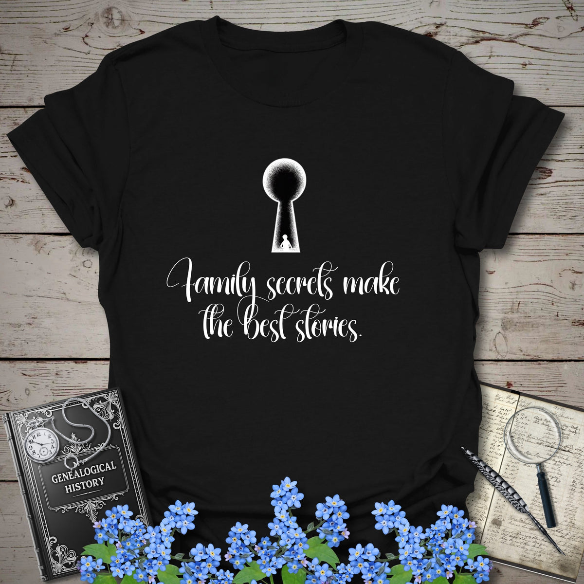 Family Secrets T-Shirt - Genealogy Keepsakes Custom Genealogy Gift - Black S
