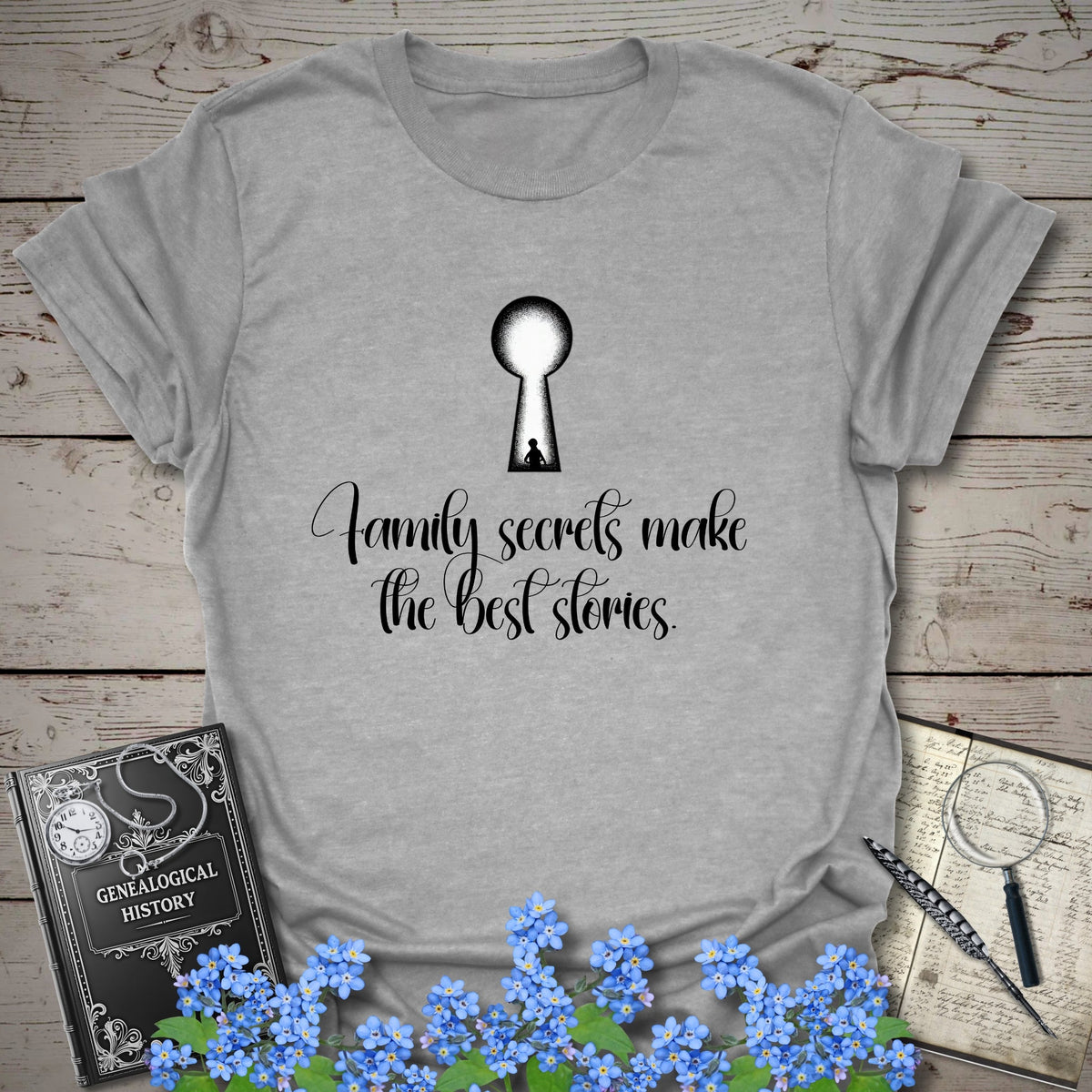 Family Secrets T-Shirt - Genealogy Keepsakes Custom Genealogy Gift - Sport Grey S