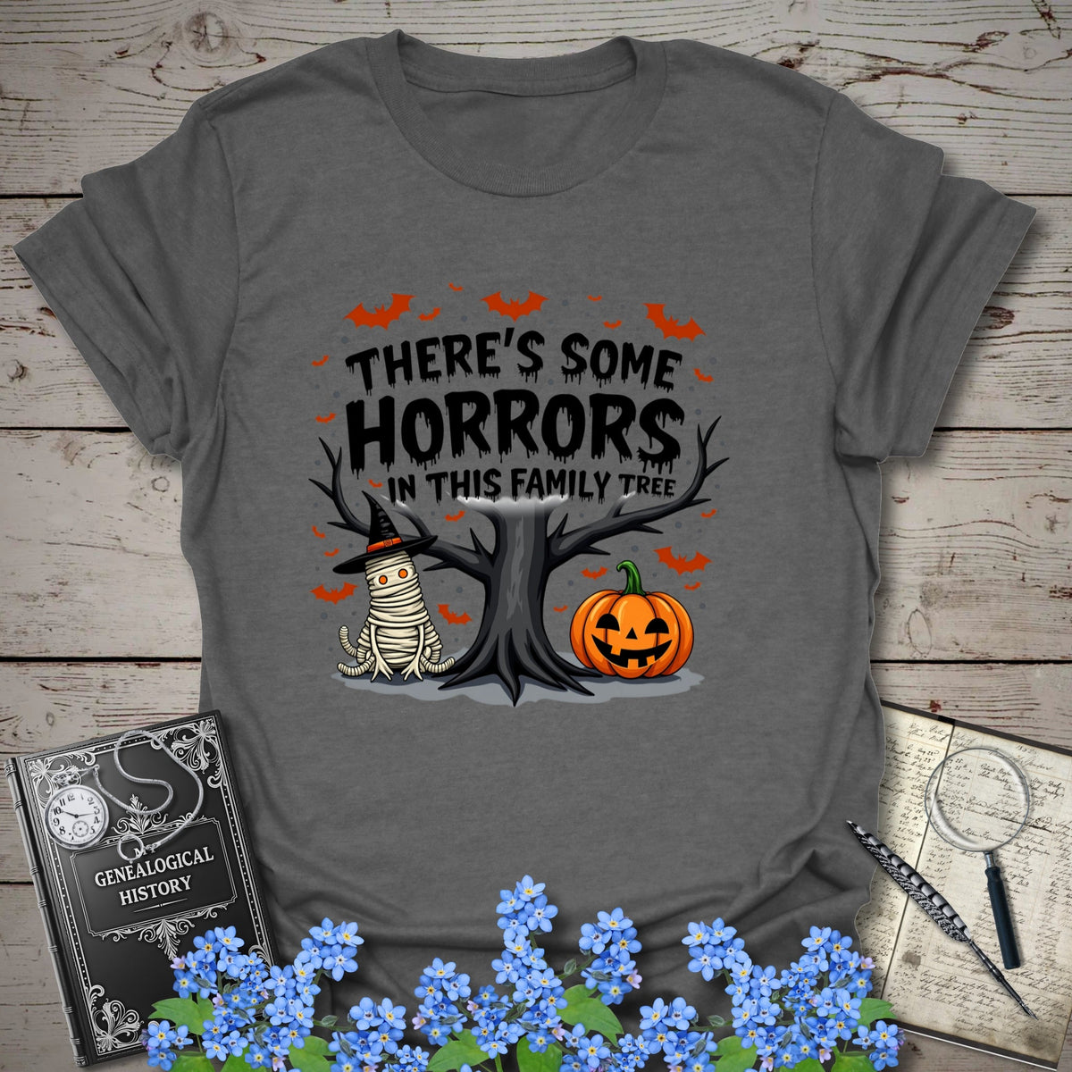 Family Tree Horrors T-Shirt - Genealogy Keepsakes Custom Genealogy Gift - Graphite Heather S