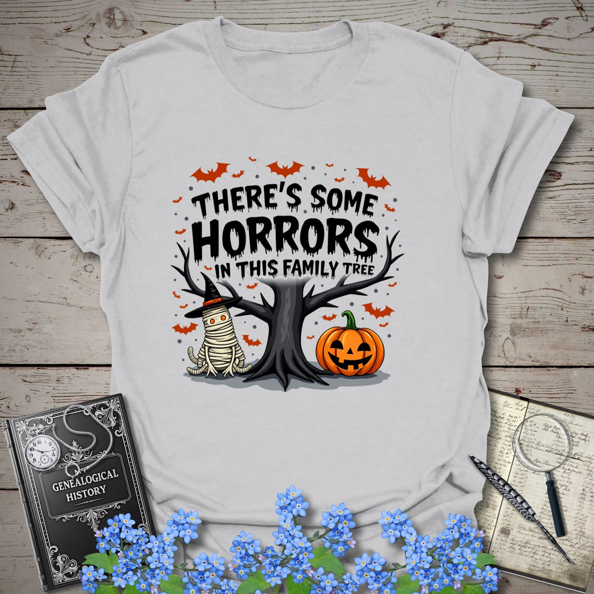 Family Tree Horrors T-Shirt - Genealogy Keepsakes Custom Genealogy Gift - Ice Grey S