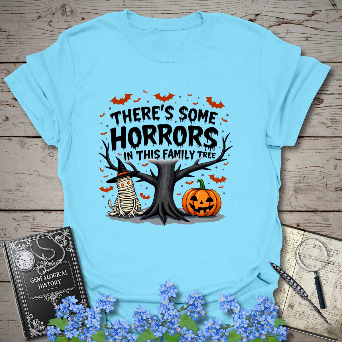 Family Tree Horrors T-Shirt - Genealogy Keepsakes Custom Genealogy Gift - Sky S