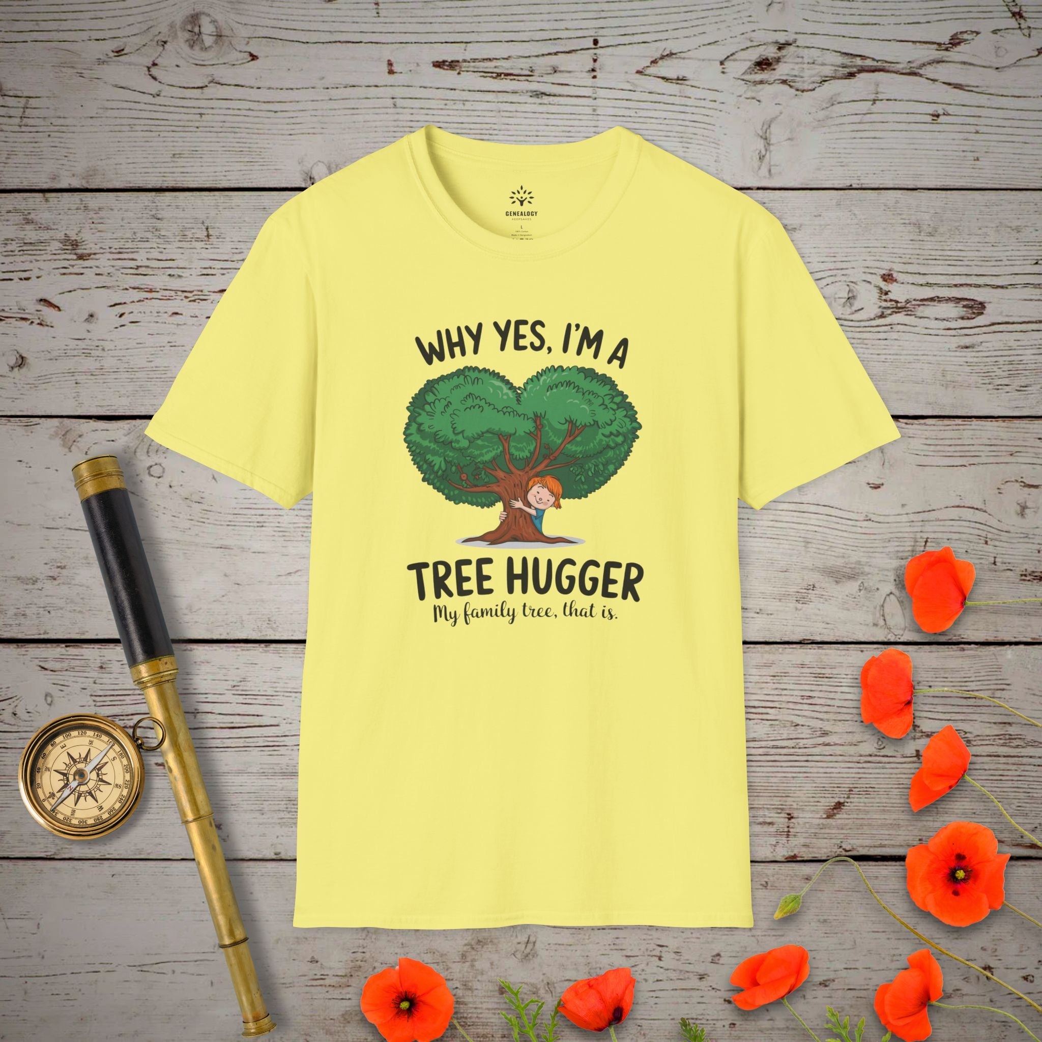 Family Tree Hugger T-Shirt in Cornsilk by Genealogy Keepsakes