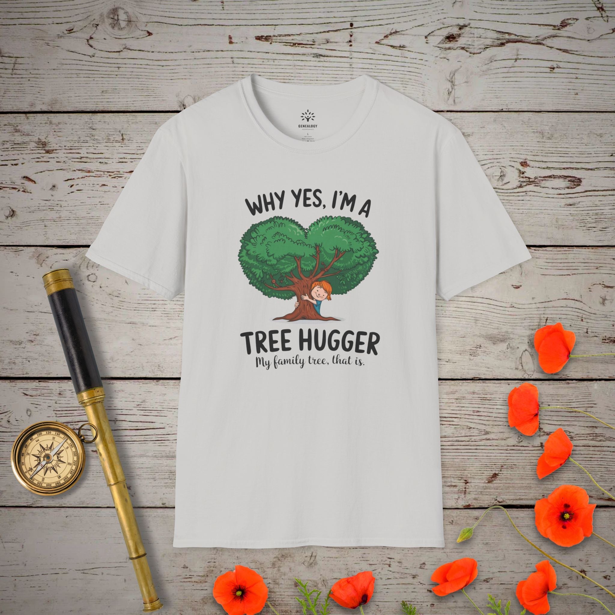 Family Tree Hugger T-Shirt in Ice Grey by Genealogy Keepsakes