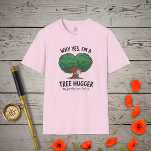 Family Tree Hugger T-Shirt in Light Pink by Genealogy Keepsakes