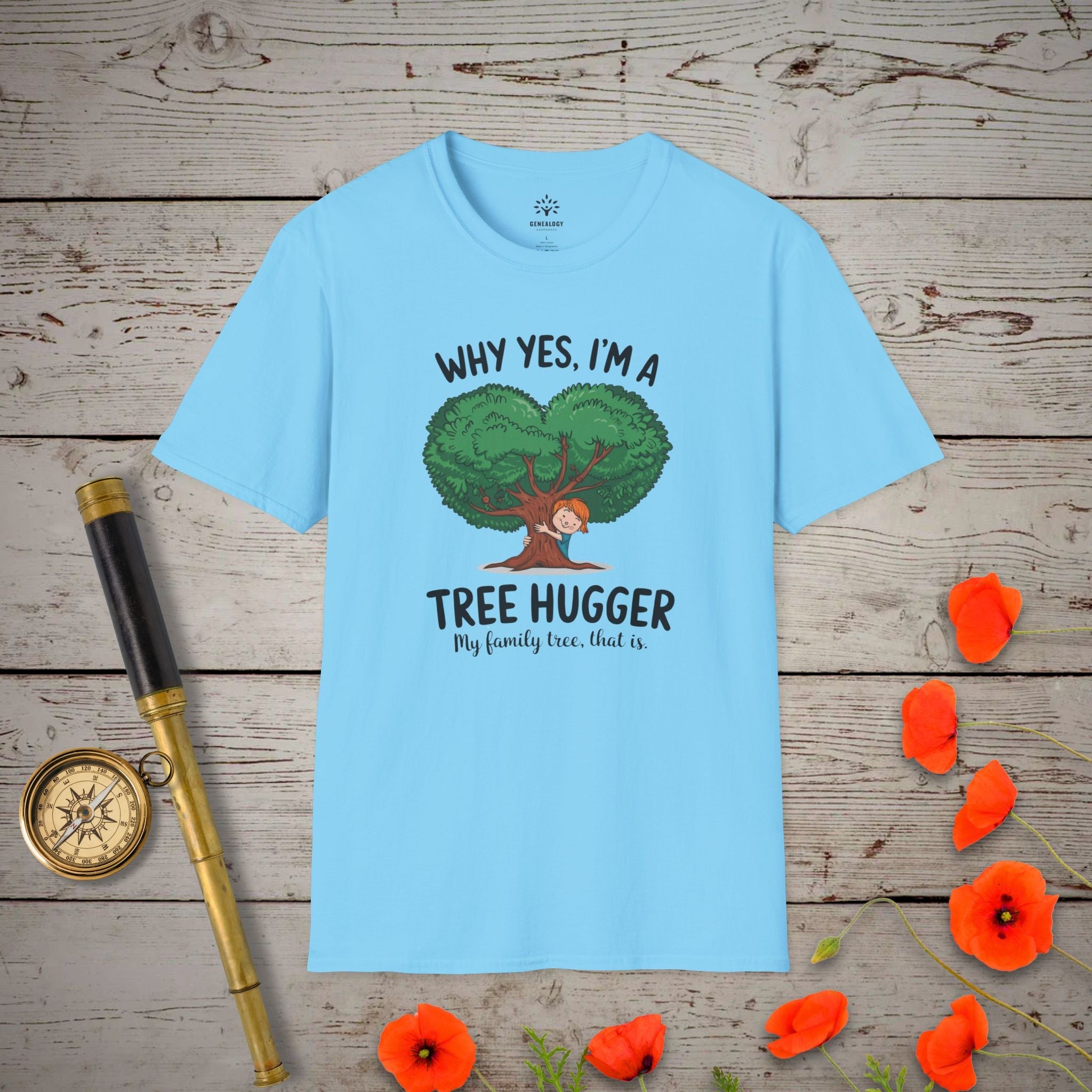 Family Tree Hugger T-Shirt in Sky by Genealogy Keepsakes