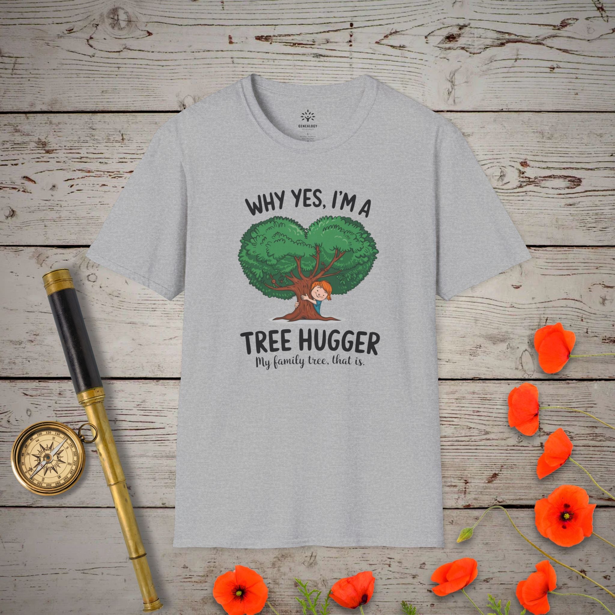 Family Tree Hugger T-Shirt in Sport Grey by Genealogy Keepsakes