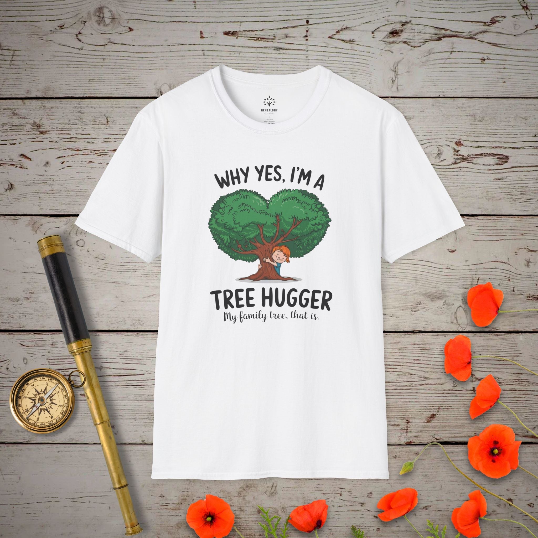 Family Tree Hugger T-Shirt in White by Genealogy Keepsakes