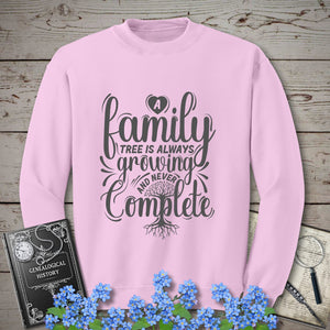 Family Tree Is Always Growing Sweatshirt in Light Pink by Genealogy Keepsakes