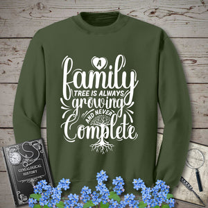 Family Tree Is Always Growing Sweatshirt in Military Green by Genealogy Keepsakes