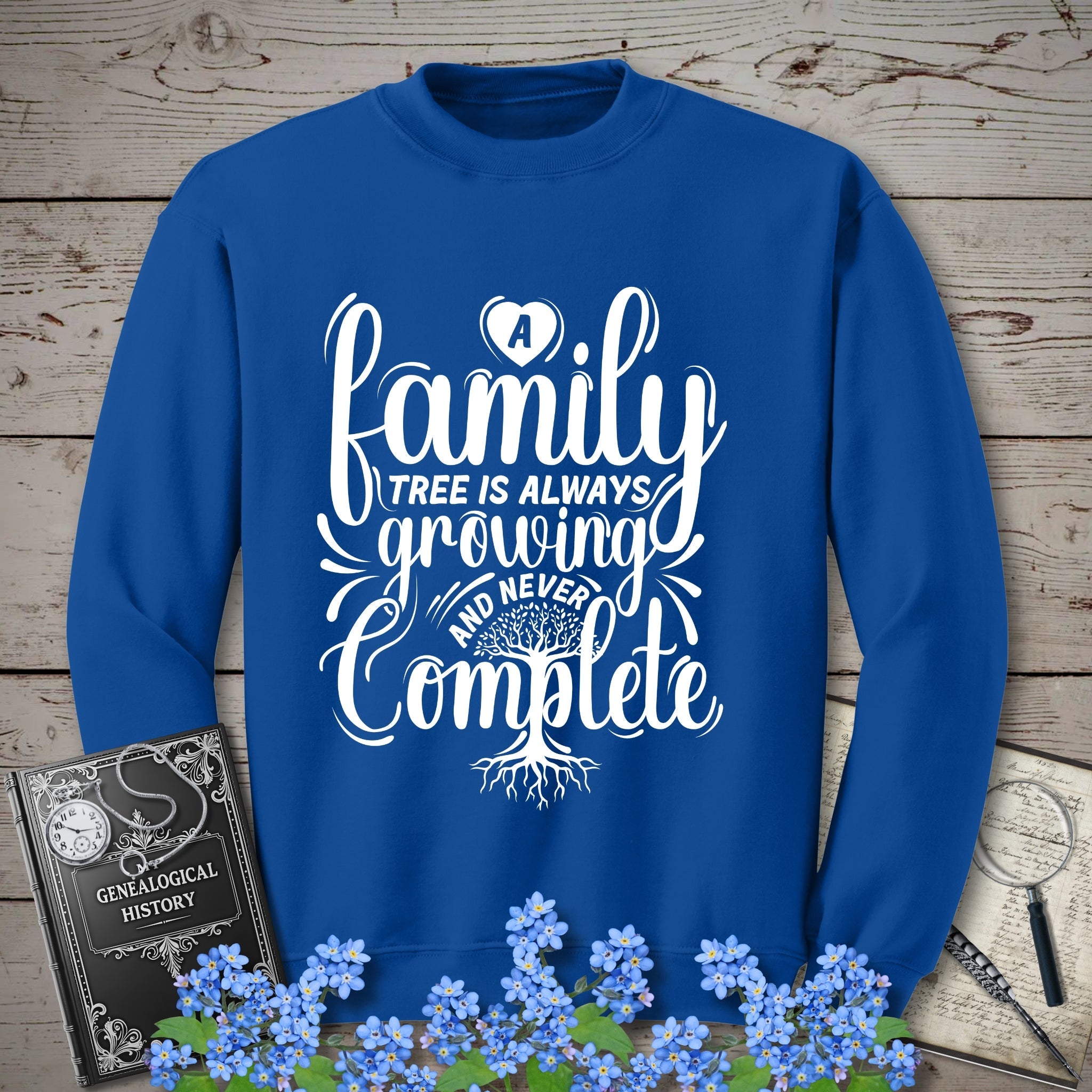 Family Tree Is Always Growing Sweatshirt in Royal by Genealogy Keepsakes