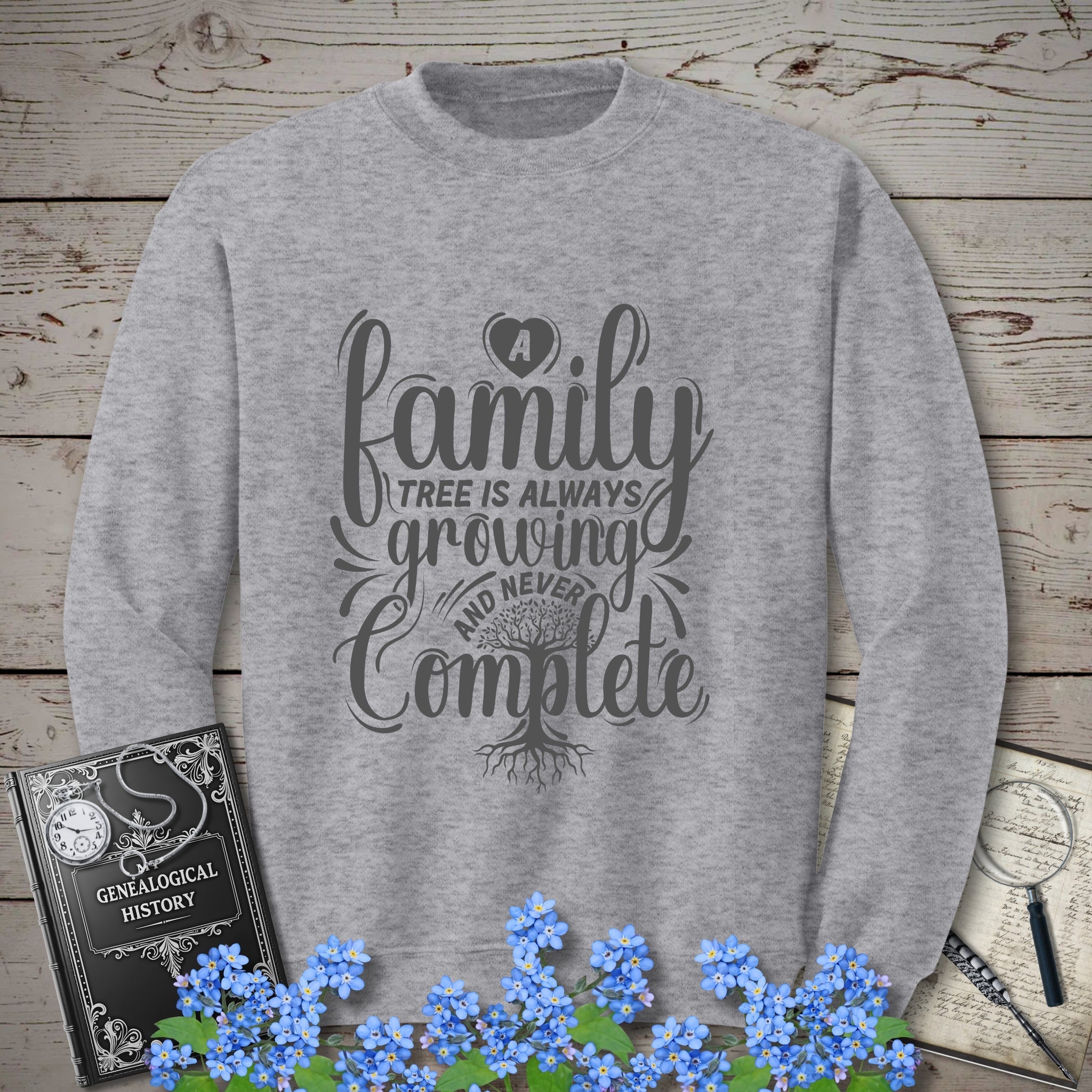 Family Tree Is Always Growing Sweatshirt in Sport Grey by Genealogy Keepsakes