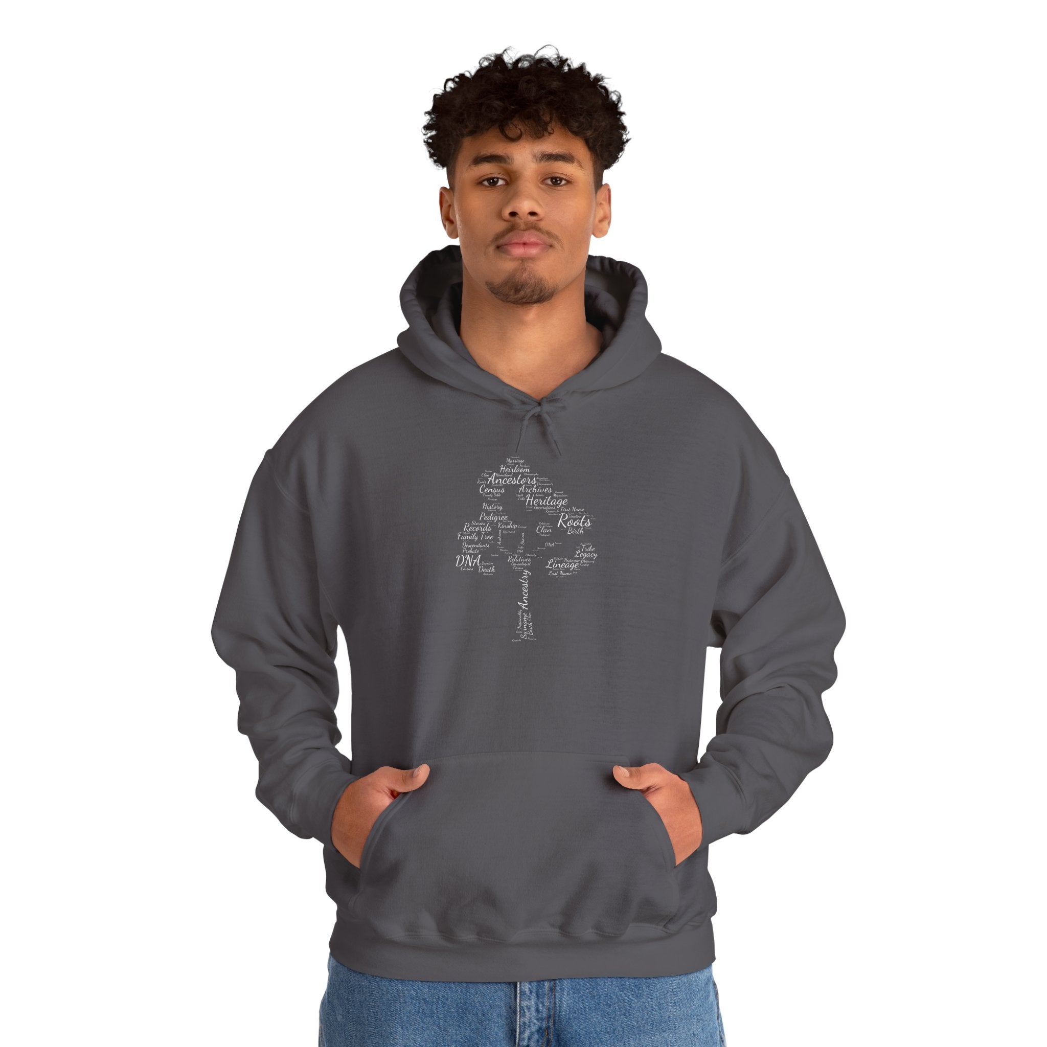 Family Tree Word Cloud Hoodie in Charcoal by Genealogy Keepsakes