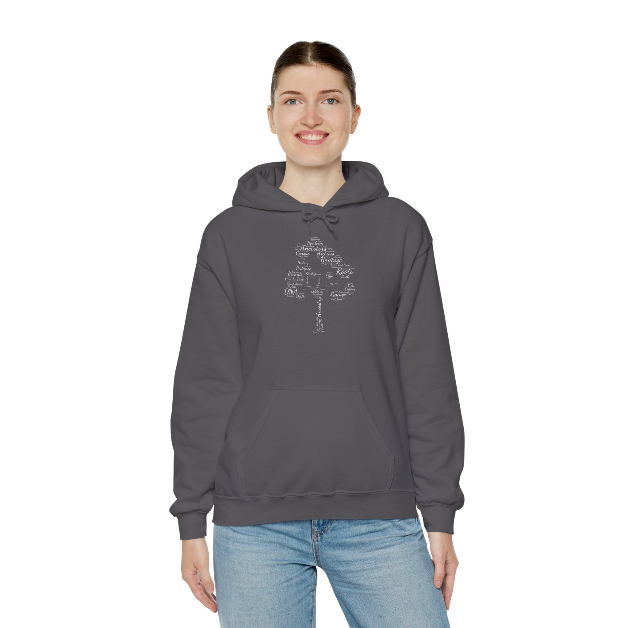 Family Tree Word Cloud Hoodie in Charcoal by Genealogy Keepsakes