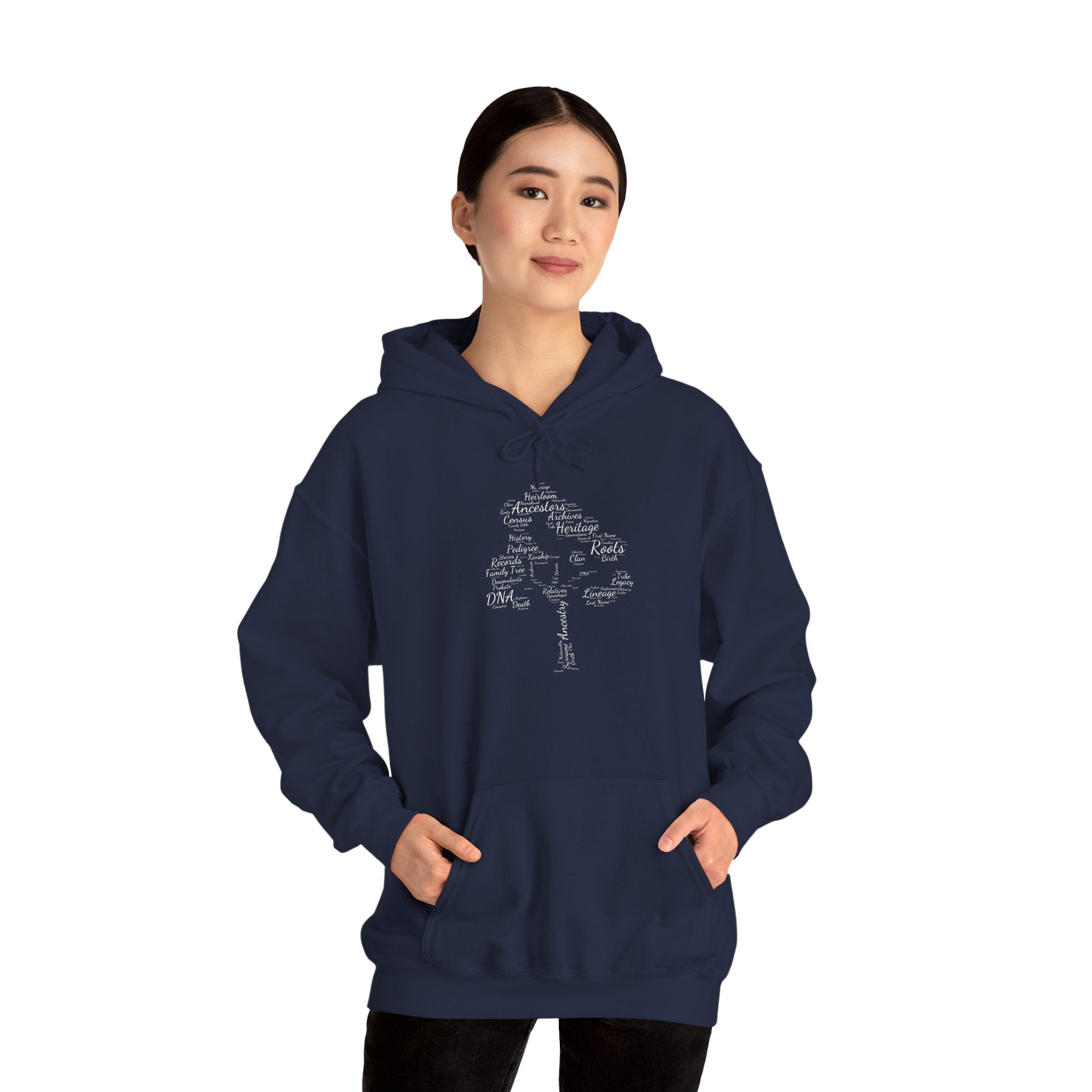 Family Tree Word Cloud Hoodie in Navy by Genealogy Keepsakes