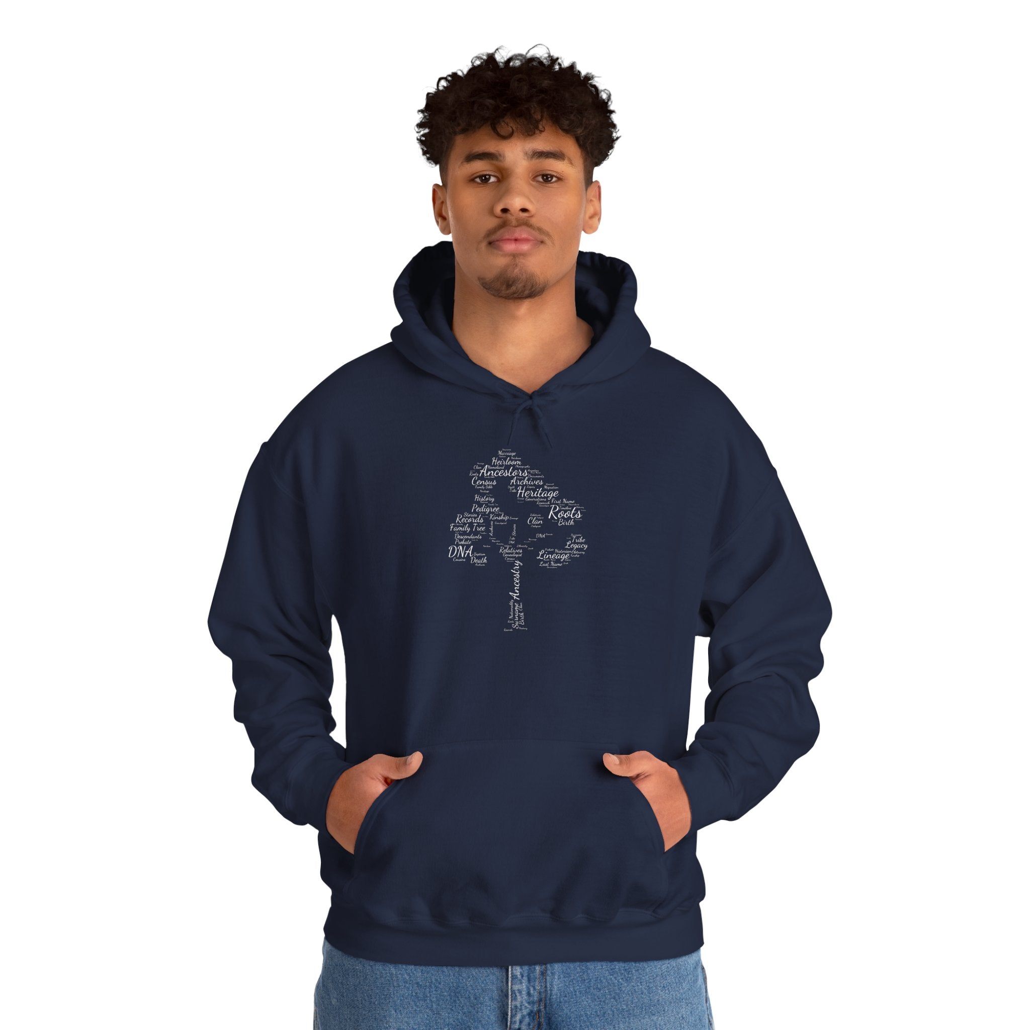 Family Tree Word Cloud Hoodie in Navy by Genealogy Keepsakes